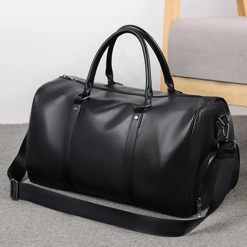 

Travel Handbag Briefcase Casual Tote PU Leather Bag Male Gym Boston Shoes Pocket Luggage Duffle Shoulder Sports Side Bag For Men