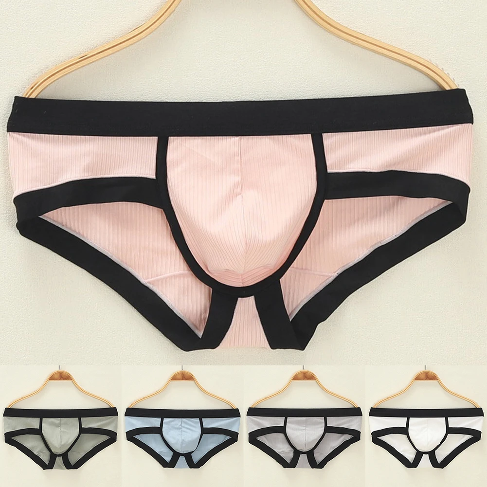 

Men Low Waist Lounge Lingerie Solid Simple Stretch Underwear U Convex Underpants Soft Pouch Youth Breathable Trunks Loose Brief