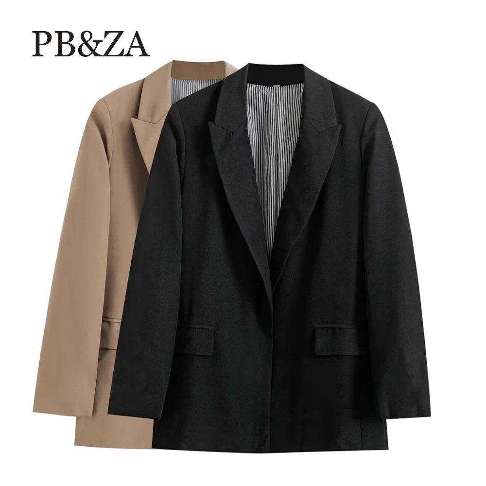 

PB&ZA women's loose fitting collar top with long sleeves and pockets autumn and winter new fashion suit jacket