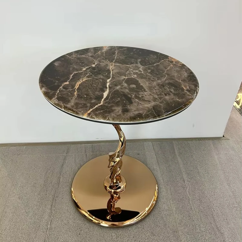 Modern Luxury Iron Frame Burnt Stone Coffee Table Durable Living Room Furniture