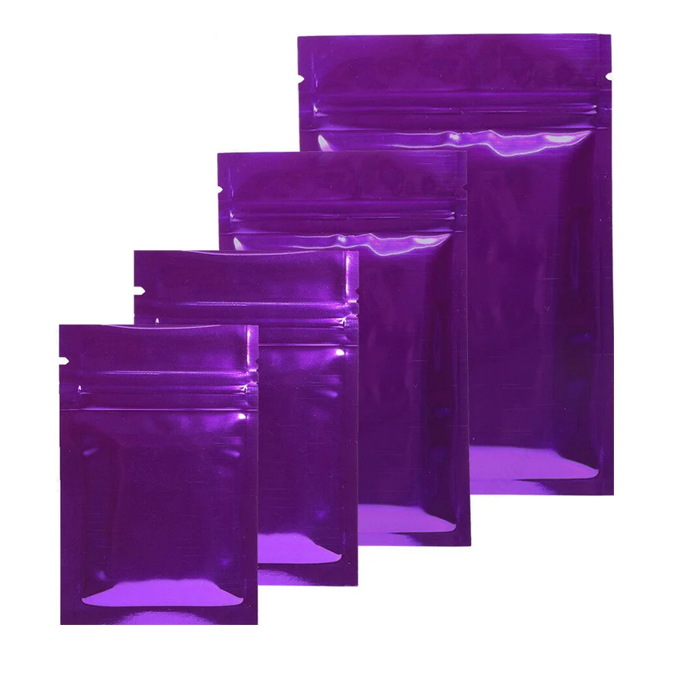 

100PCS Glossy Metalic Purple Flat Smell Proof Zipper Lock Pouch Candy Food Storage Small Resealable Aluminum Foil Mylar Bag