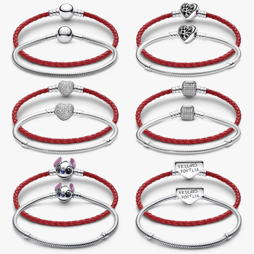 

2026 New 925 Silver Eternal Classic Fashion Heart Inlay Life Tree Bark Rope Weaving Bracelet DIY Exquisite Charm Jewelry Gift