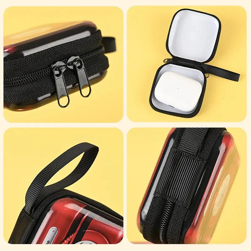 2pcs Creative Pattern Cute Tinplate Purse Vintage Zipper Metal Purses Mini Coin Key Storage Pouch Headphone Bag