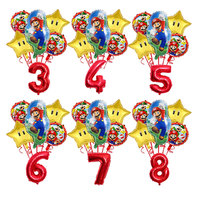 6PCS Super Mario Cartoon Print Red Digital Animation Game Baby Birthday Shower Gift Festive Wedding Home Mall Party Balloon Set