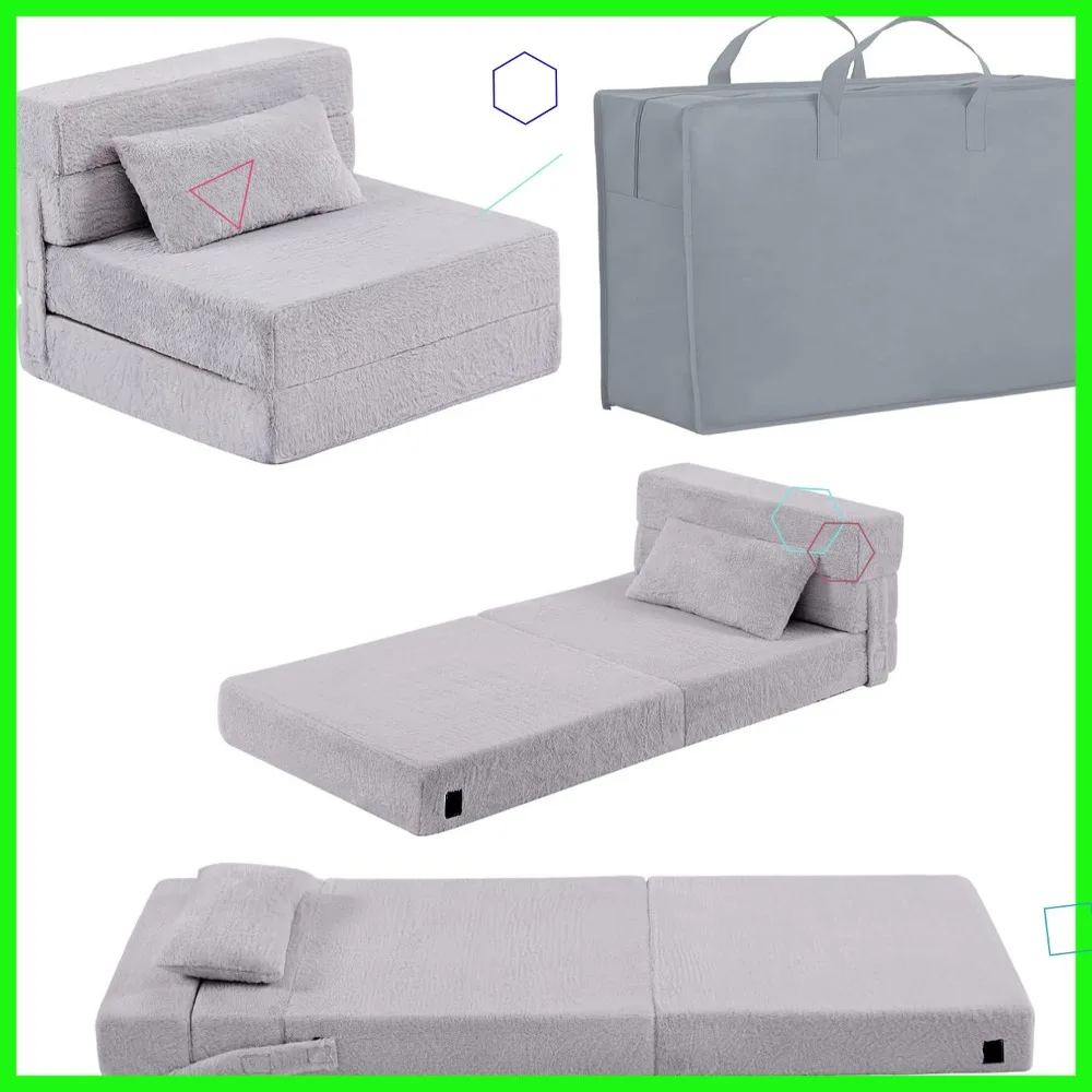 Kids Foldable Sofa Bed with Pillow, Washable Floor Mattress for Daycare, Portable Futon Chair with Storage Bag