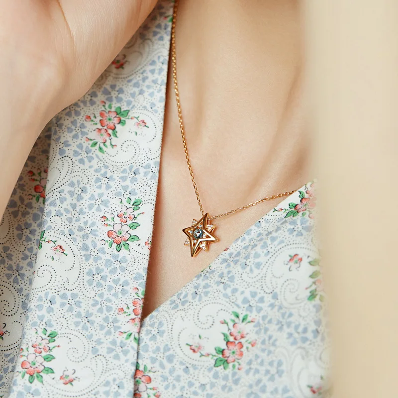 الأزرق كريستال مثمنة نجمة قلادة قلادة ملهمة ضوء الفاخرة لامعة الماس البطانة طوق سلسلة الراقية المجوهرات هدية