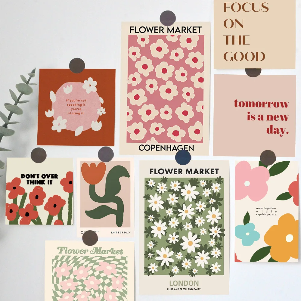 

Ins Colorful Flower Art Postcard Creative Photo Props Bedroom Background Wall Aesthetic Decorative Card Greeting Cards 15 Sheets