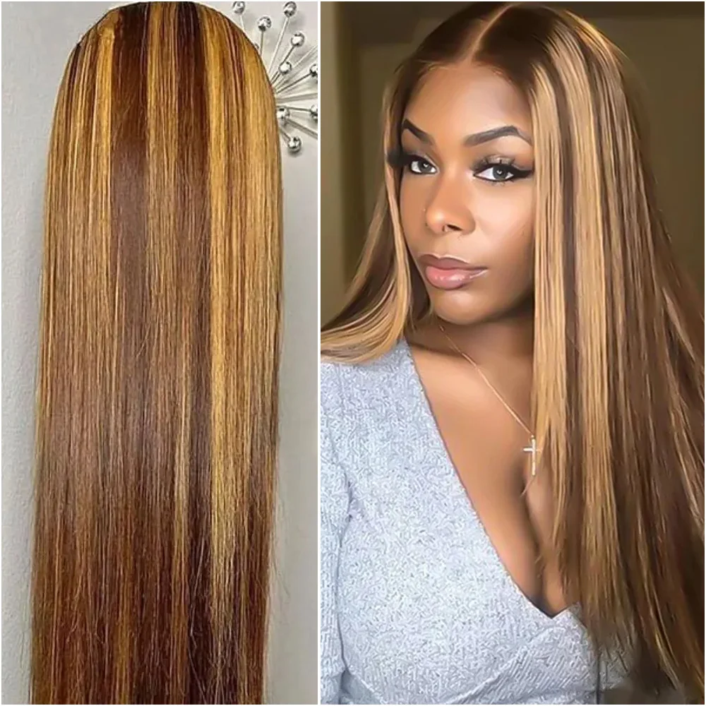 

Highlight Bone Straight Colored 13x6 HD Lace Frontal Wig 40 Inches 200% Density Pre Plucked Full Lace Front 100% Human Hair Wigs