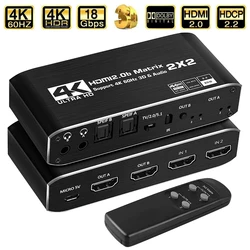 2024 2x2 Matrix Switch Splitter with SPDIF and L/R 3.5mm HDR HDMI-compatible Switch 4x2 Support HDCP 2.2 ARC 3D 4K@60Hz for PS5