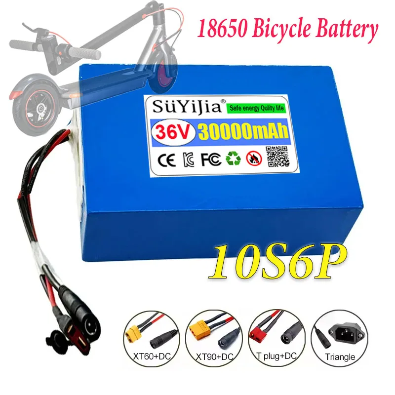 36V 30000mAh High-capacity Rechargeable 10S6P 18650 Lithium-ion Battery Pack Built in BMS Suitable for Electric Scooter Battery