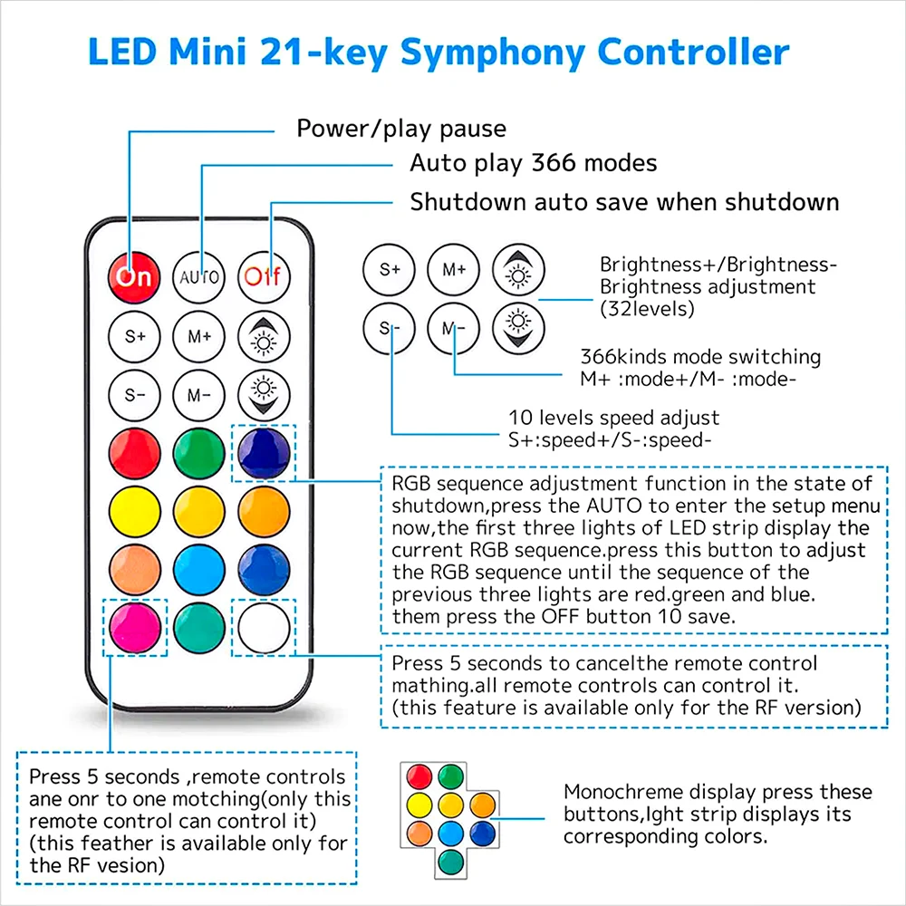 RF قطاع صغير التحكم عن بعد LED بكسل قطاع تحكم 14/17/21 مفتاح USB DC5-24V WS2811/2812/2813/2815 وحدة تحكم بسيطة RGB LED #3
