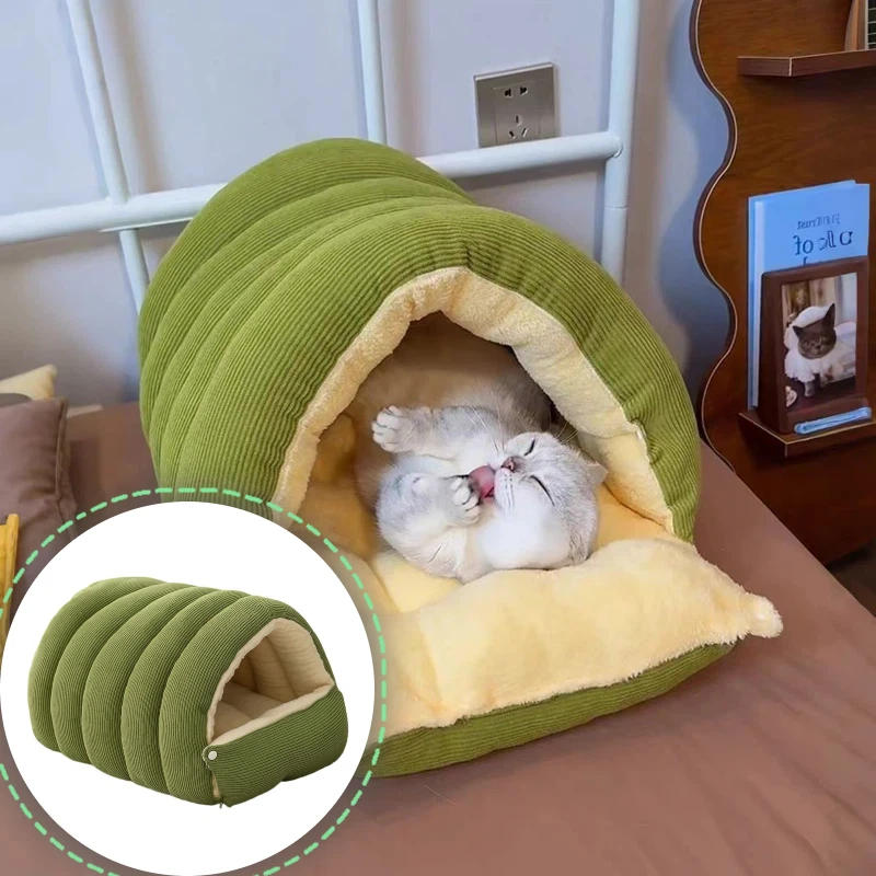 

Новая съемная закрытая кровать для кошек на зиму, теплая утолщенная удобная мягкая кровать для домашних животных, маленький спальный мешок для кошек и собак, аксессуары для собак