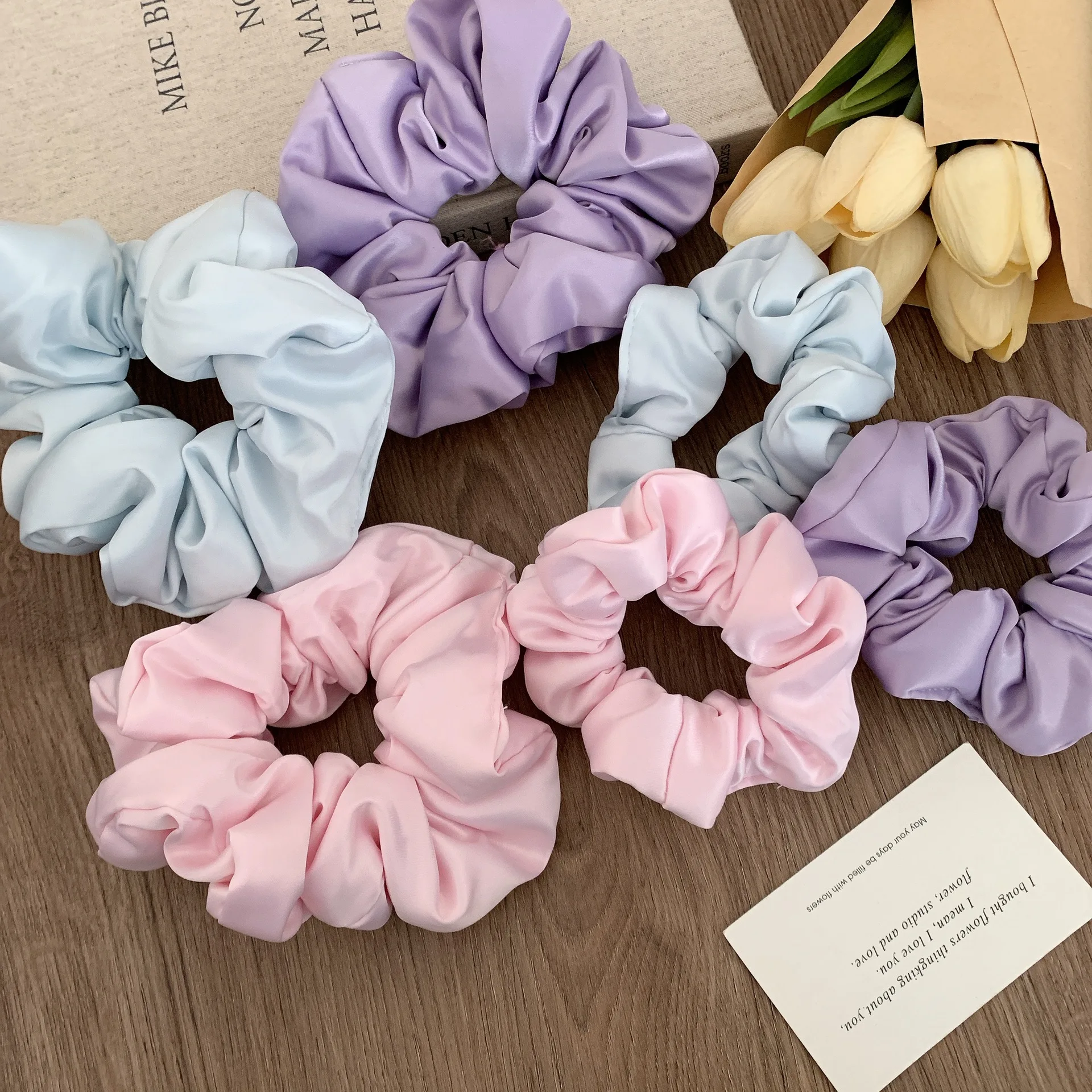 Wholesale Korean New Cream Colorful Hair Rope Matte Satin Solid Color Sponge Hair Cord Elastic Scrunchies For Woman Girls