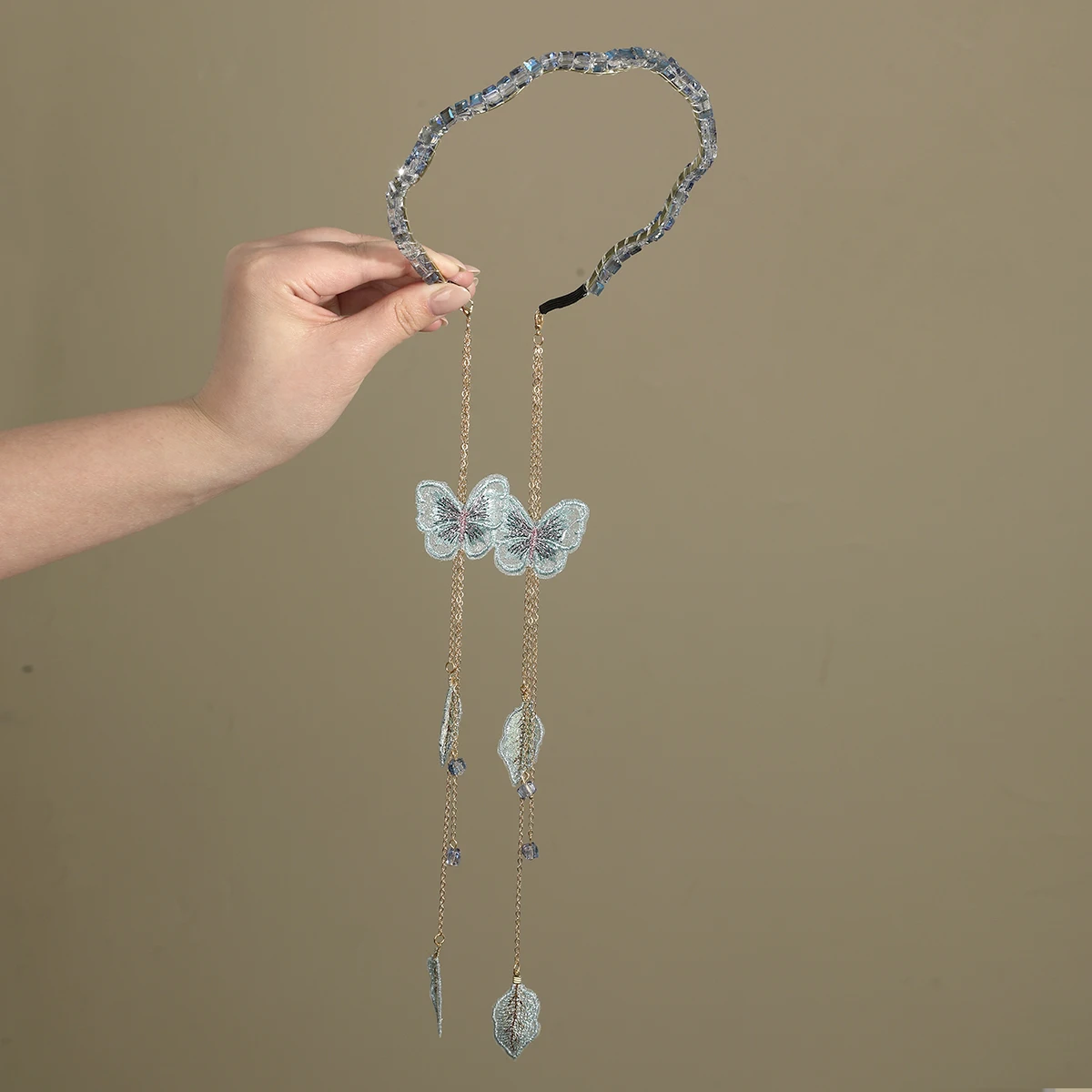 

1 шт. Длинная повязка на голову с кисточками, имитация бабочки и листьев, винтажный ободок для волос, свадебный головной убор, украшение для волос в стиле феи для женщин и девушек