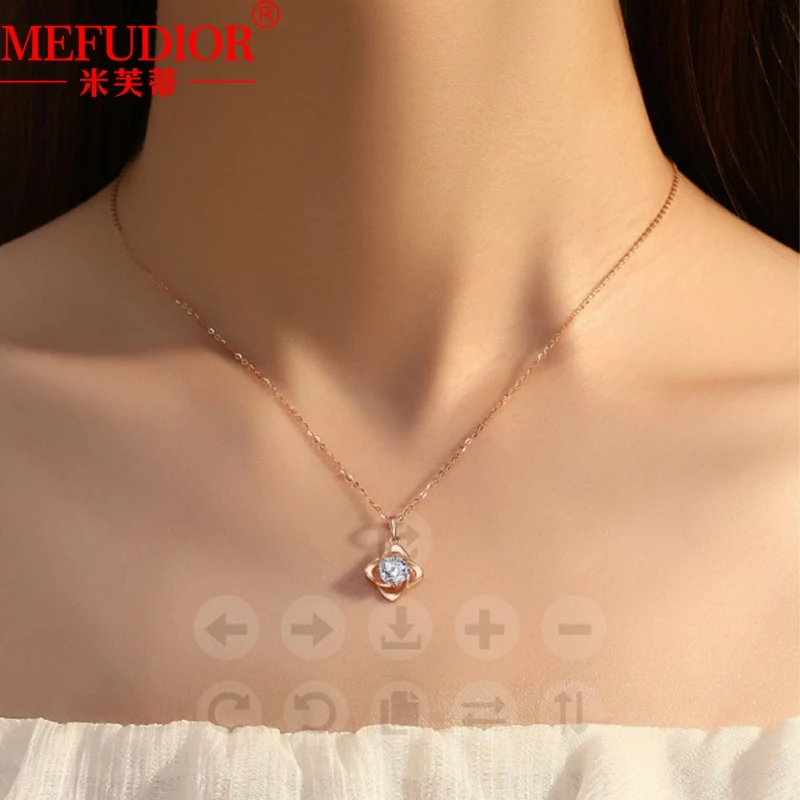 

18k\S925 Rose Gold Four Leaf Clover Necklace 0.8ct Moissanite Diamond Pendant for Women Girls Fashion Lucky Choker Jewelry Gift