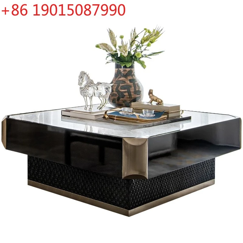 Light luxury square marble countertop coffee table modern simple style