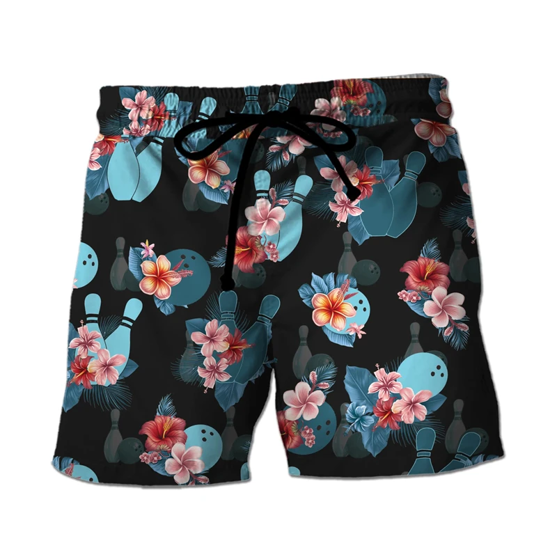 Retro Bowling Design 3d Printed Shorts For Men Sports Casual Summer Short Pants Cool Flower Pattern Design Oversized Beach Short