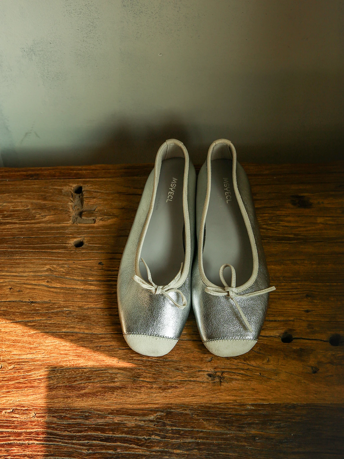 

Full Cowhide Flat Bottom Ballet Slip-On Shoes Silver Knot Splicing Genuine Leather Square Head Women's Fashion Shoes