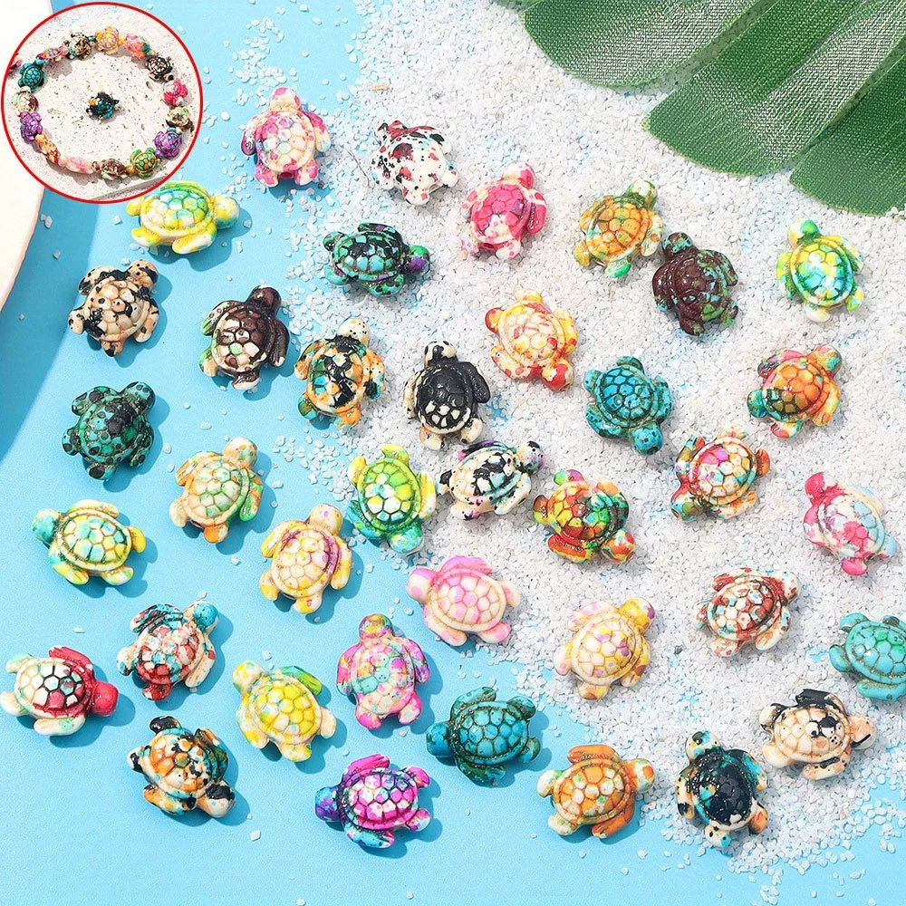 22/44/88pcs Artificial Turquoise Gradient Turtle Beads Beads & Bead Assortments, Used for DIY Ankle Bracelet Accessories