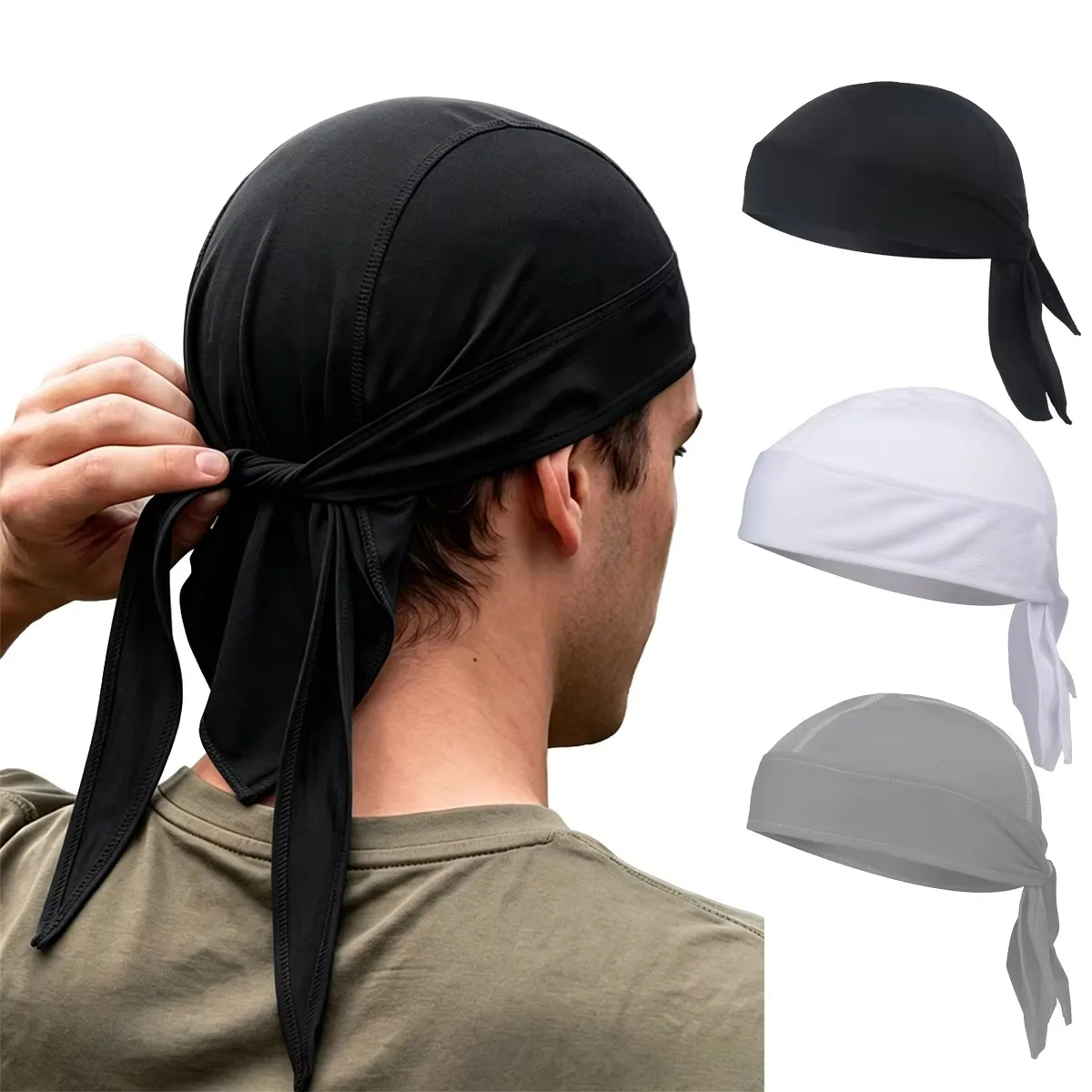 Musion Durag für Herren, Radfahrer-Piratenhut, atmungsaktive Mesh-Piratenbandana-Mütze, schweißabsorbierende Innenhelmabdeckung, Schädelkappe für – Detail 3