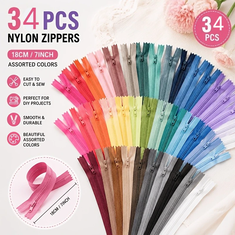 4 Pcs 7.09 Inch Nylon Zippers Assorted Colors Bulk Sewing Zippers for Craft Bags Pouches and Clothing Repair