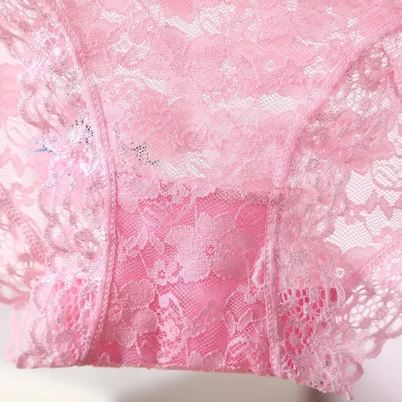 4Pc/Lot Candy Color Women's Breathable Lace Panties Underwear Low Rise Panty Free Size Briefs