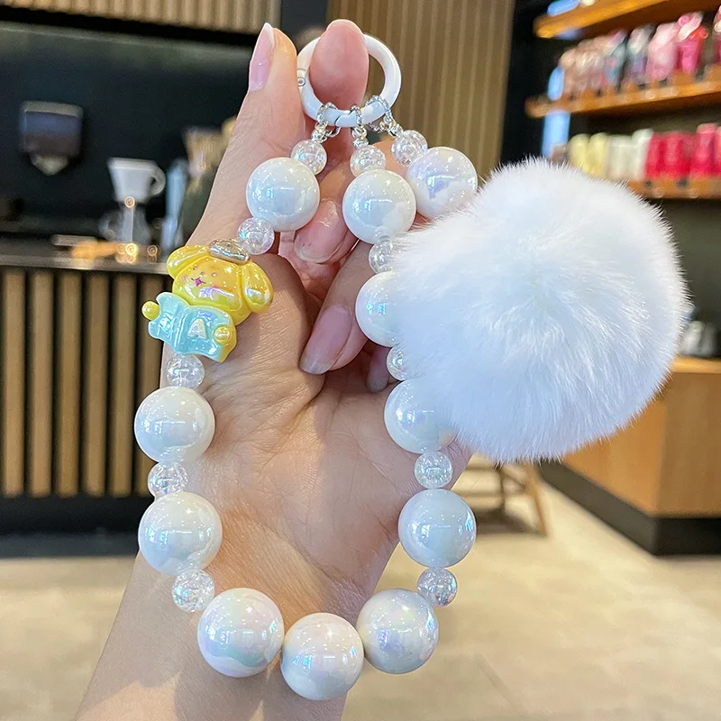New Sanrio High-end Plush Bead String Mobile 키링 Girl Famous Hairy Player String Keychain Cute Girl Heart Bracelet Keychain