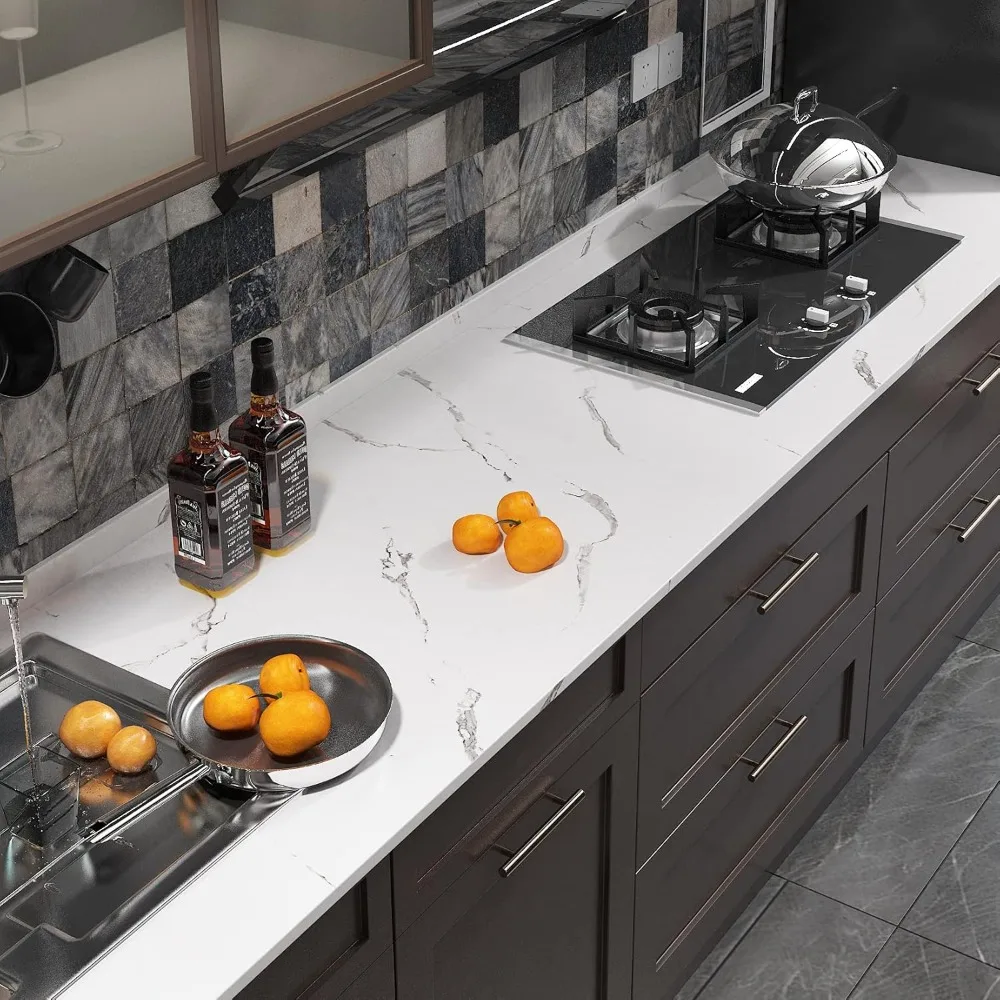 ورق اتصال رخامي مقاوم للماء لأسطح المطبخ - 36 × 200 ورق جدران قابل للتقشير واللصق من الرخام الأبيض #3