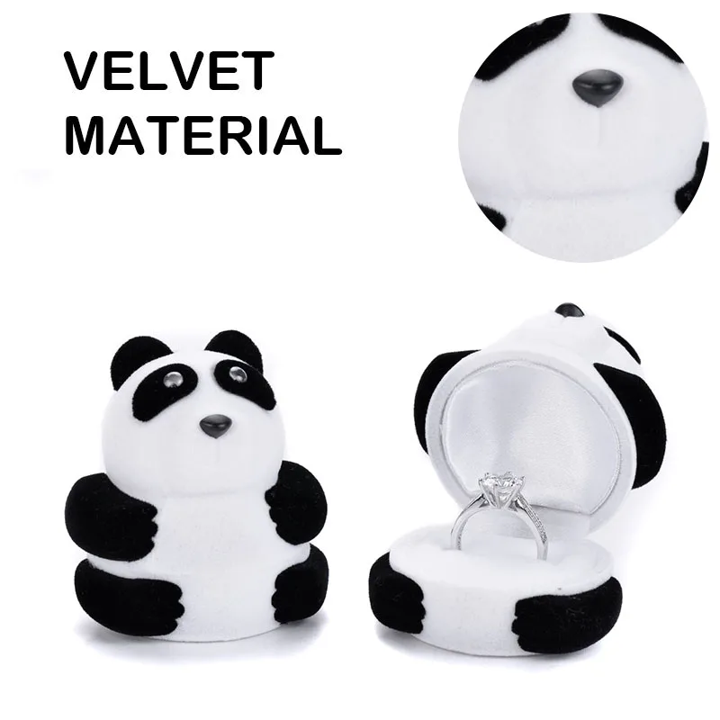 Cute Panda Velvet Jewelry Box Organizer Wedding Ring Box Gift Box Container Jewelry Storage Case Earring Necklace Display