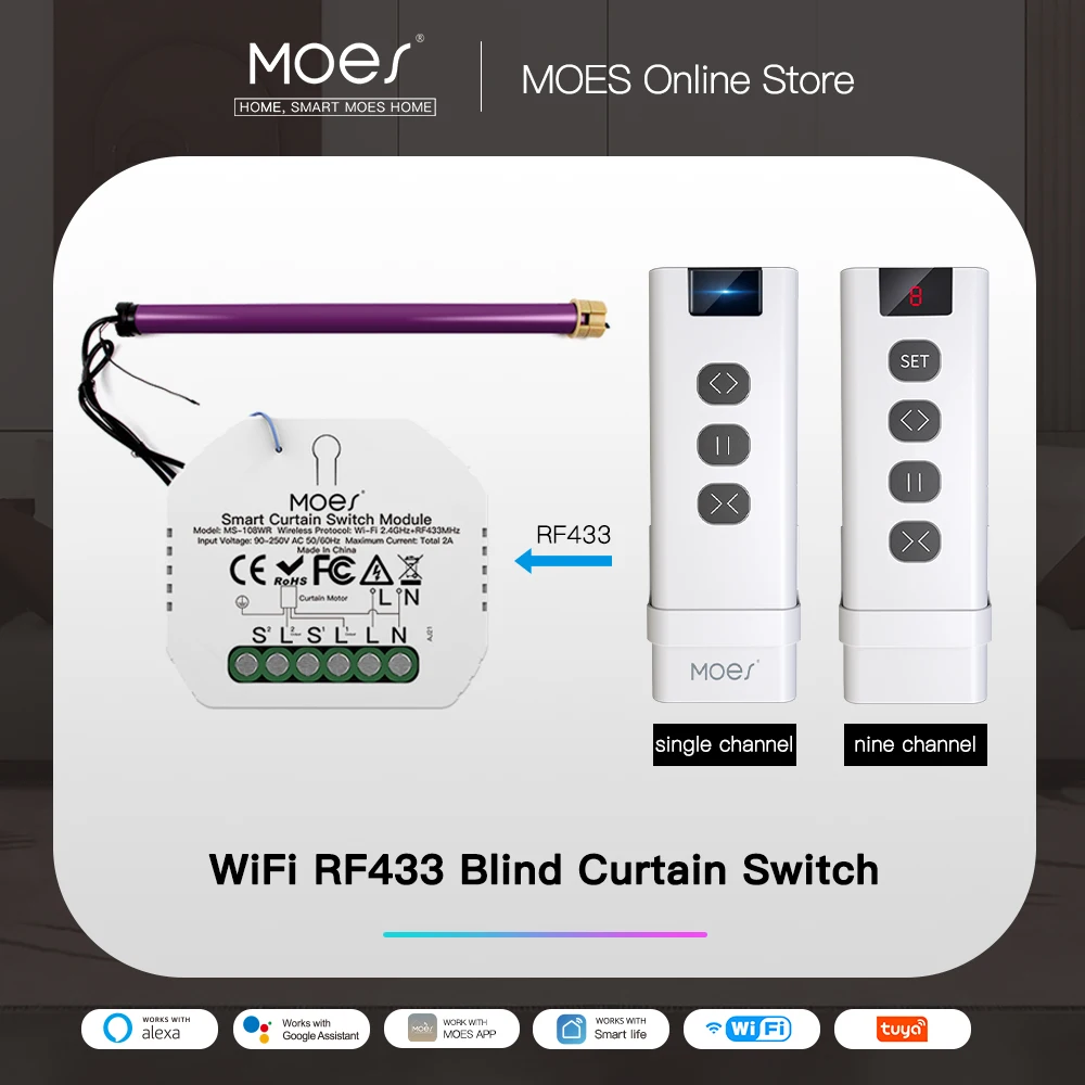 Tuya Cuộc Sống Thông Minh WiFi RF433 Mù Màn Remote Tầm Xa Cho Điện Cửa Cuốn Chống Nắng Google Nhà Alexa Nhà Thông Minh