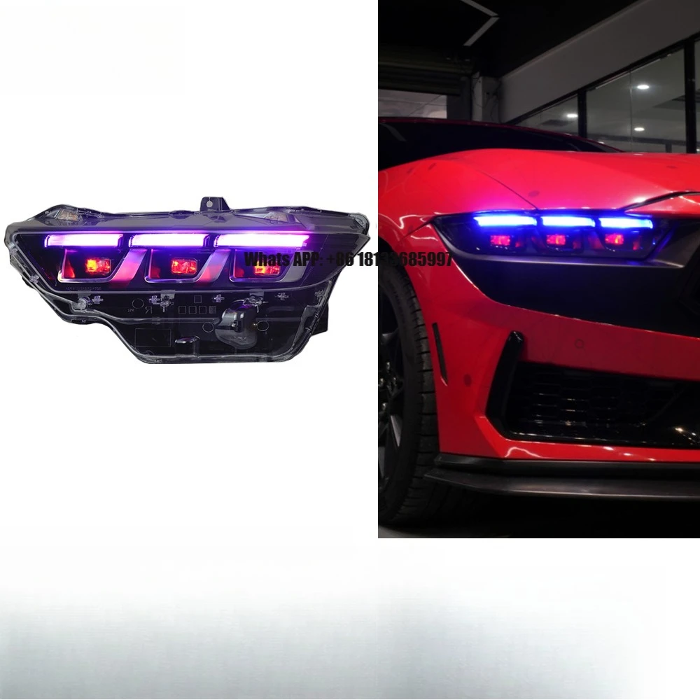 

For Ford Mustang Headlight Assembly, Devil's Eye RGB Colorful Daytime Suitable for 23-25 70W Colorful Car Headlights