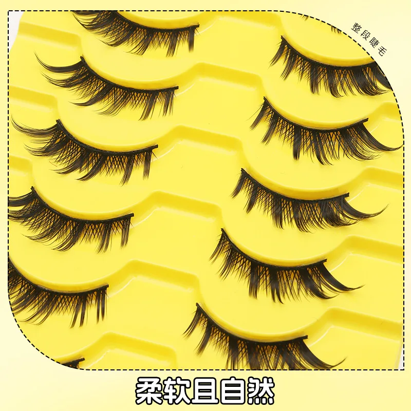 Gele trapgeplukte valse wimpers 10-paar verpakking Natuurlijk uitziende nepwimpers voor dames Make-upaccessoire