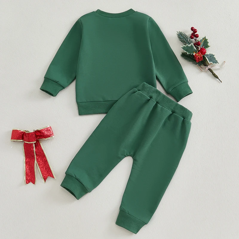 2024-08-24 Lioraitiin Toddler Boys Girls Christmas Sets Letter Santa Embroidered Long Sleeve Sweatshirt Long Pants Outfits