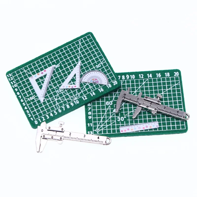 1Set 1:12 Dollhouse Miniature Vernier Caliper Triangular Ruler Straightedge Cut Board Model Home Decor Play House Toy