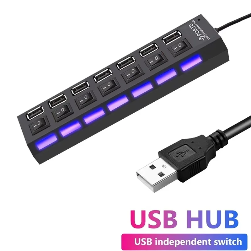 USB HUB 7 Ports Multiple Expander With ON/OFF Switch 7 Port Multi USB Splitter Hub 7 Port USB Extension Hub Computer Accessories