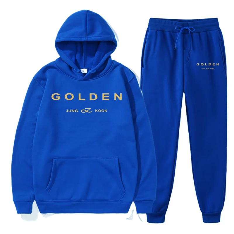 2024New Jungkook Kpop Mens Tracksuit Sports Hoodies Set Golden Album Merch Hooded Sweatshirts and Elastic Sweatpants Fashion Set