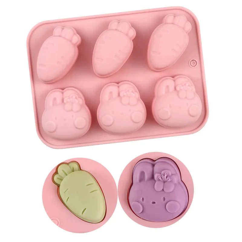 Cartoon Silicone Mold Rabbit Carrot Cookies Chocolate Candy Jelly Mini Soap Ice Cube Tray Kid's Birthday Cake Decorating Tools