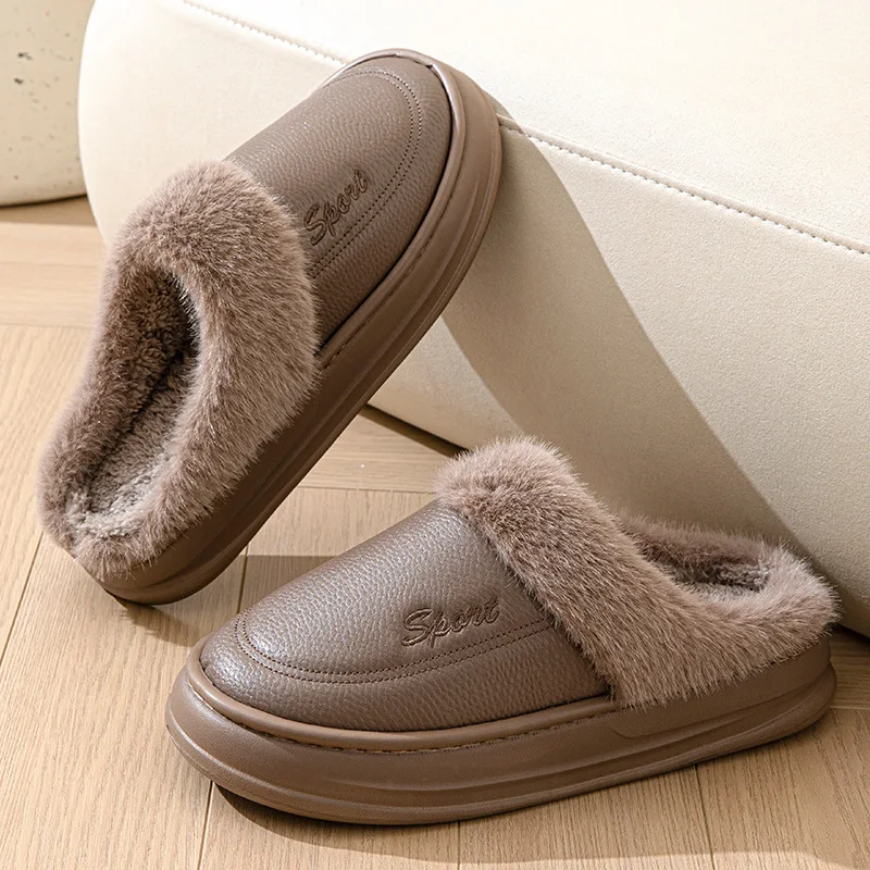 Big Size 50 51 Men Winter Warm Slippers Waterproof Home Bedroom Flats Thick Plush Casual Shoes Indoor Anti-Slip Platform Slides