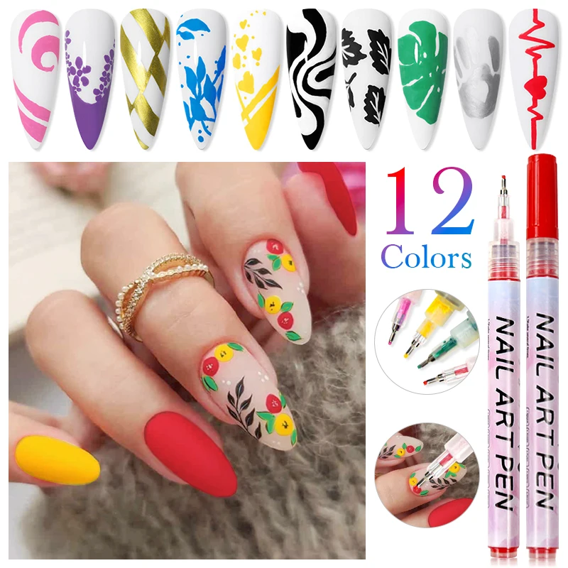 55 Colors Nail Art Graffiti Pen UV Gel Polish Design Dot Painting Detailing Pen Brushes DIY Nail Art Adorn Tools