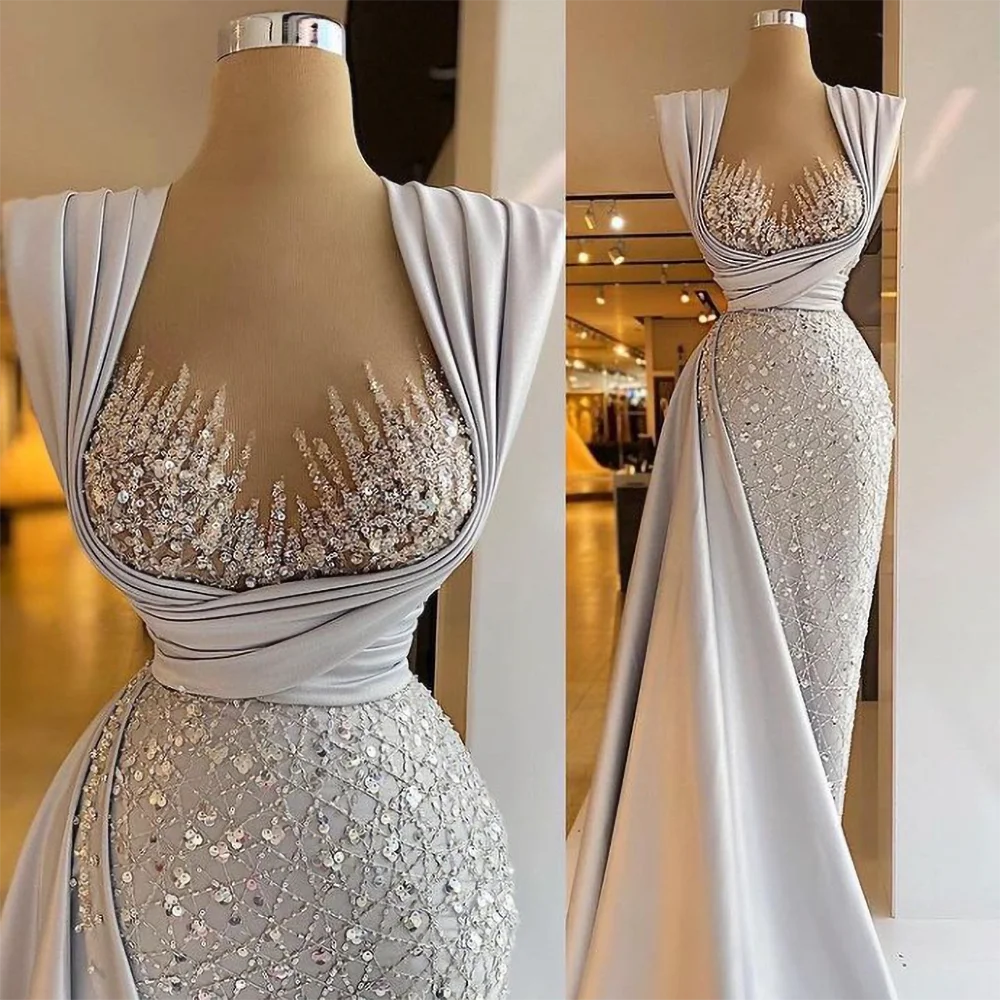 Luxury Criss-Cross Sequined Evening Dress Fashion Sweetheart Beading Pleat Floor Length Mermaid Gowns Exquisite Party Prom Dress