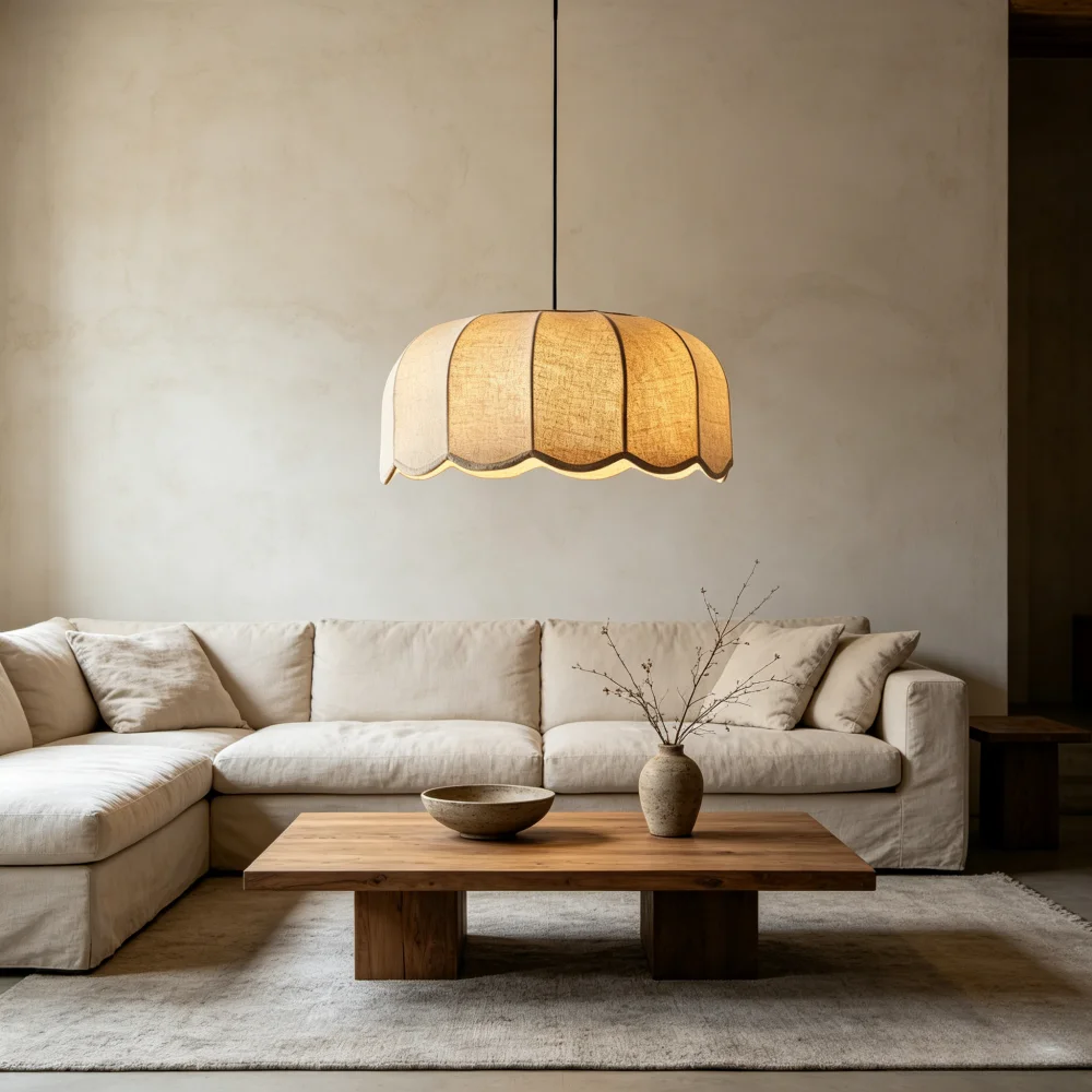 Linen Fabric Pendant Light Wabi‑Sabi Wavy Pendant Lamp Living Dining Room Study Bedroom Home Decor Japandi Style Hanging Lamp