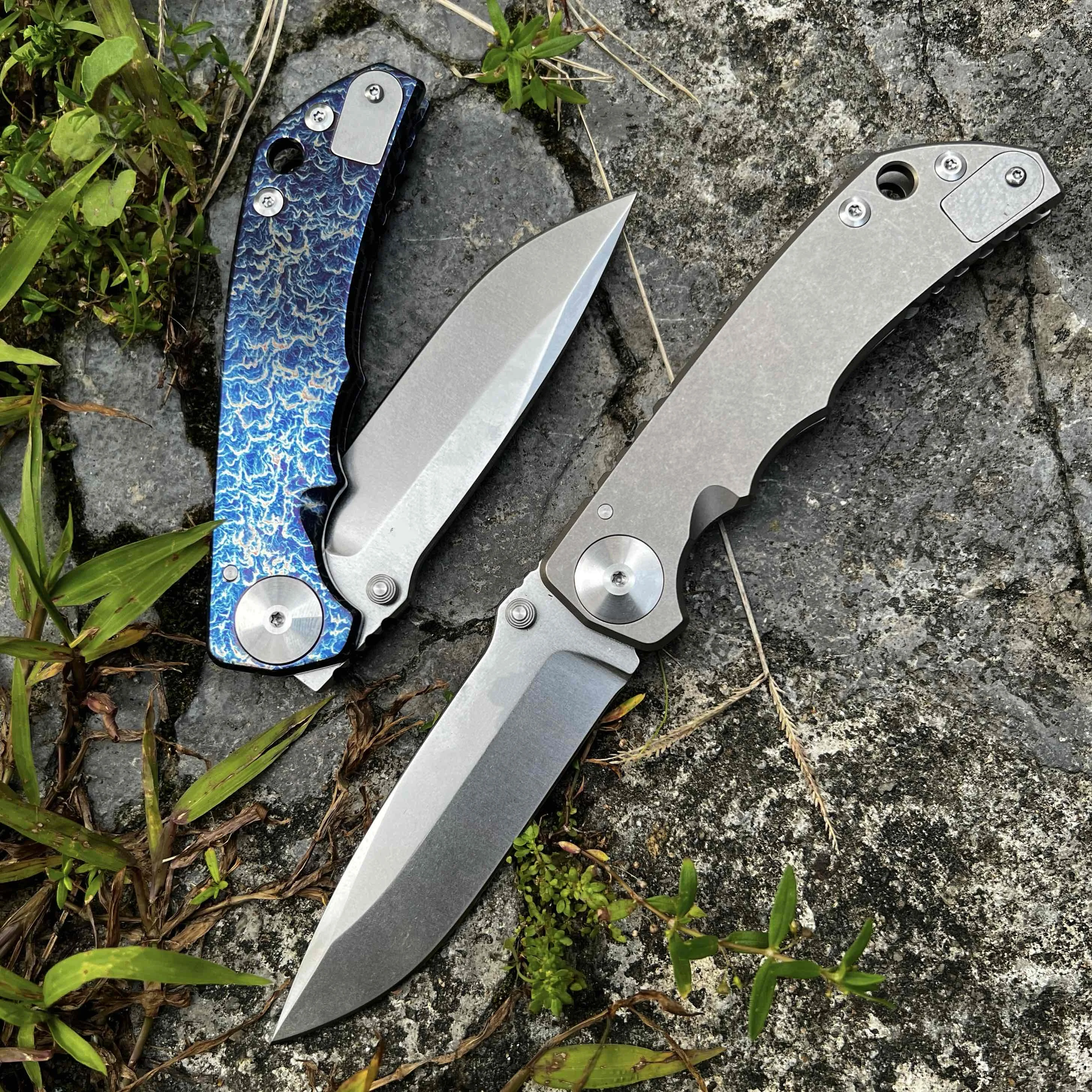 New 14C28N Steel Folding Small Knife TC4 Titanium Alloy Handle Anodized Blue Outdoor Camping Fishing Tool Knife view 3