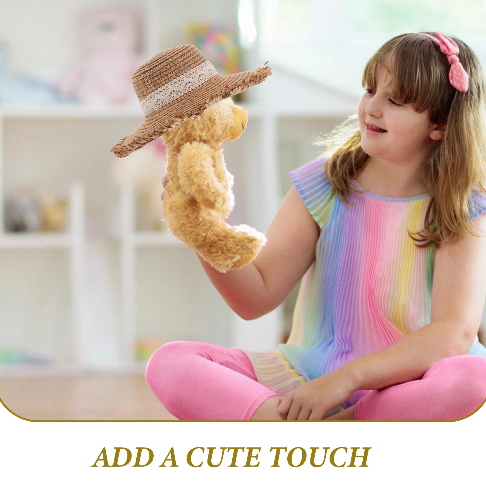 Mini petit chapeau haut-de-forme tissé pliable, nœud en dentelle, petit chapeau rustique, fournitures artisanales, accessoire Photo pour maison de poupée et petits objets artisanaux