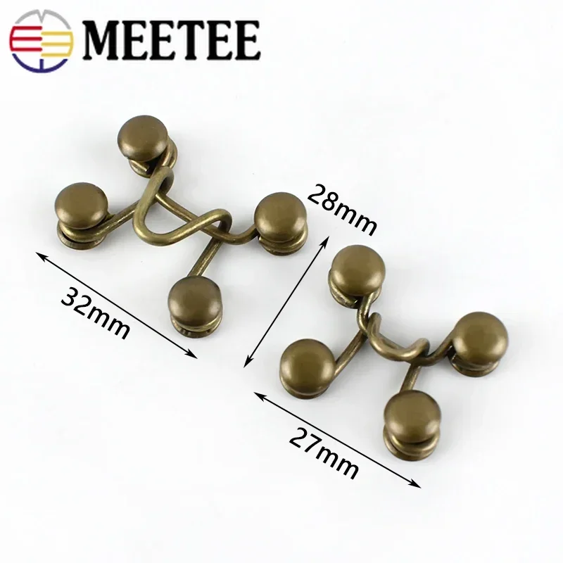 Meetee 10Sets 27X28/32X28mm Metal Garment Hooks Jeans Pants Adjust Belt Buckle Removable Rivet Button DIY Invisible Crochet Hook