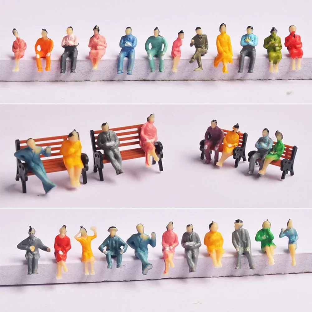 100Pcs ABS People Figures Toys Seated Painted Model 1:100 Scale Miniature People Model Collection Railway Sitting Passengers