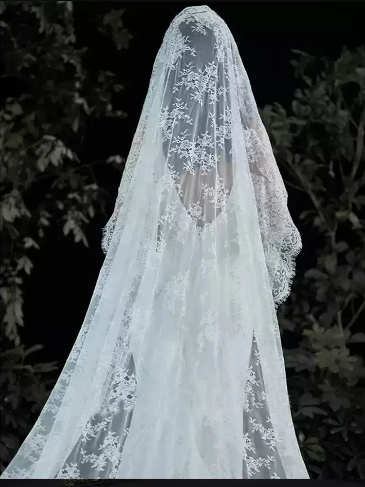 

ivory White Mantilla Style Wedding Bridal Veils Lace Chapel Catholic Vintage 3m Long Accessories For Brides Soft Floral Flowers