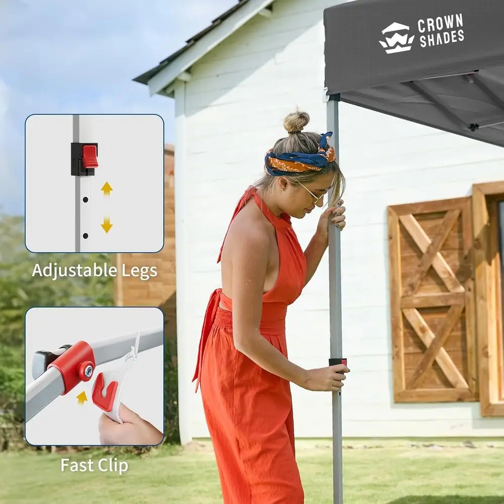 10x10 Instant Beach Tent with One-Touch Setup, Outdoor Sun Shelter for Events, Parties, Camping - Grey Grid Gazebo with Carry Ba