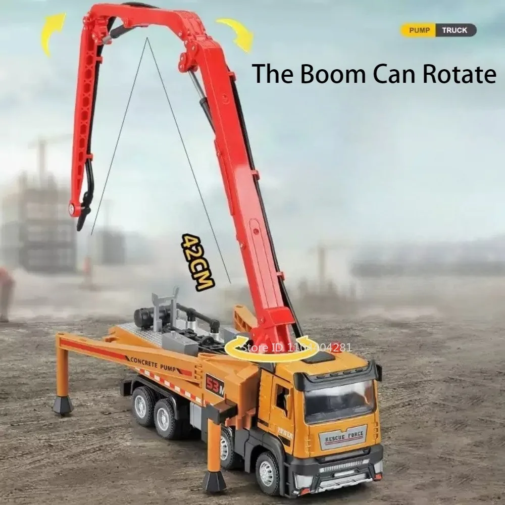 Camión bomba de cemento 1:32, aleación de doble gancho, modelo de juguete, coche de juguete, puertas, sonido abierto, luz, vehículos extraíbles, regalo para niños