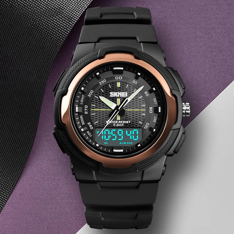 SKMEI orologio da polso sportivo all'aria aperta con retroilluminazione per cronometro militare da uomo data settimana 5bar orologi da polso con display doppio orario impermeabile