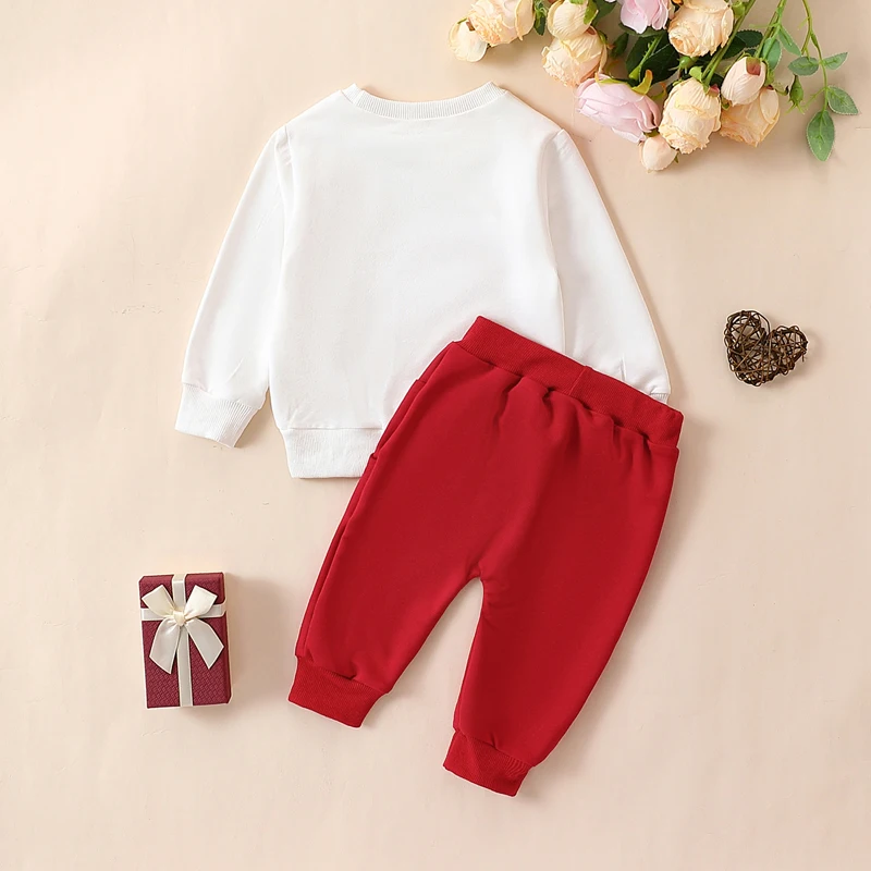 

Infant Girl s 2-Piece Valentine’s Day Ensemble Featuring Long-Sleeve Letter Print Sweatshirt and Pants - Adorable Newborn